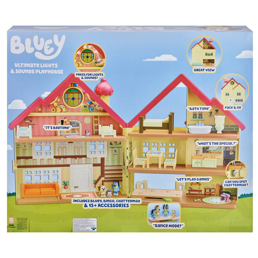 Bluey, Ultimate Lights & Sounds Playhouse with Bluey and Bingo Figures and Accessories, Preschool, Ages 3+