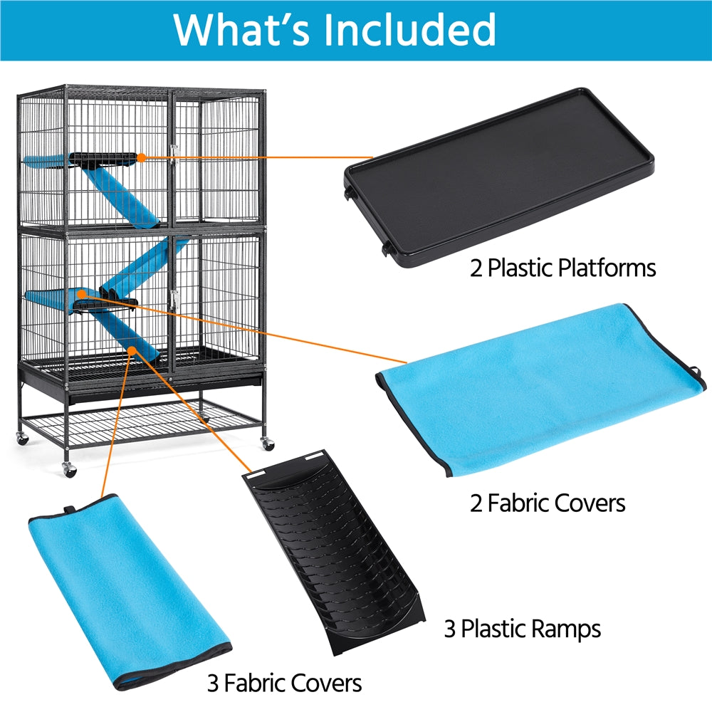 Smilemart Rolling Metal Cage 2-Story Small Animal Cage for Adult Rats/Ferrets/Chinchillas/Guinea Pigs with Removable Ramps & Platforms, Hammered Black