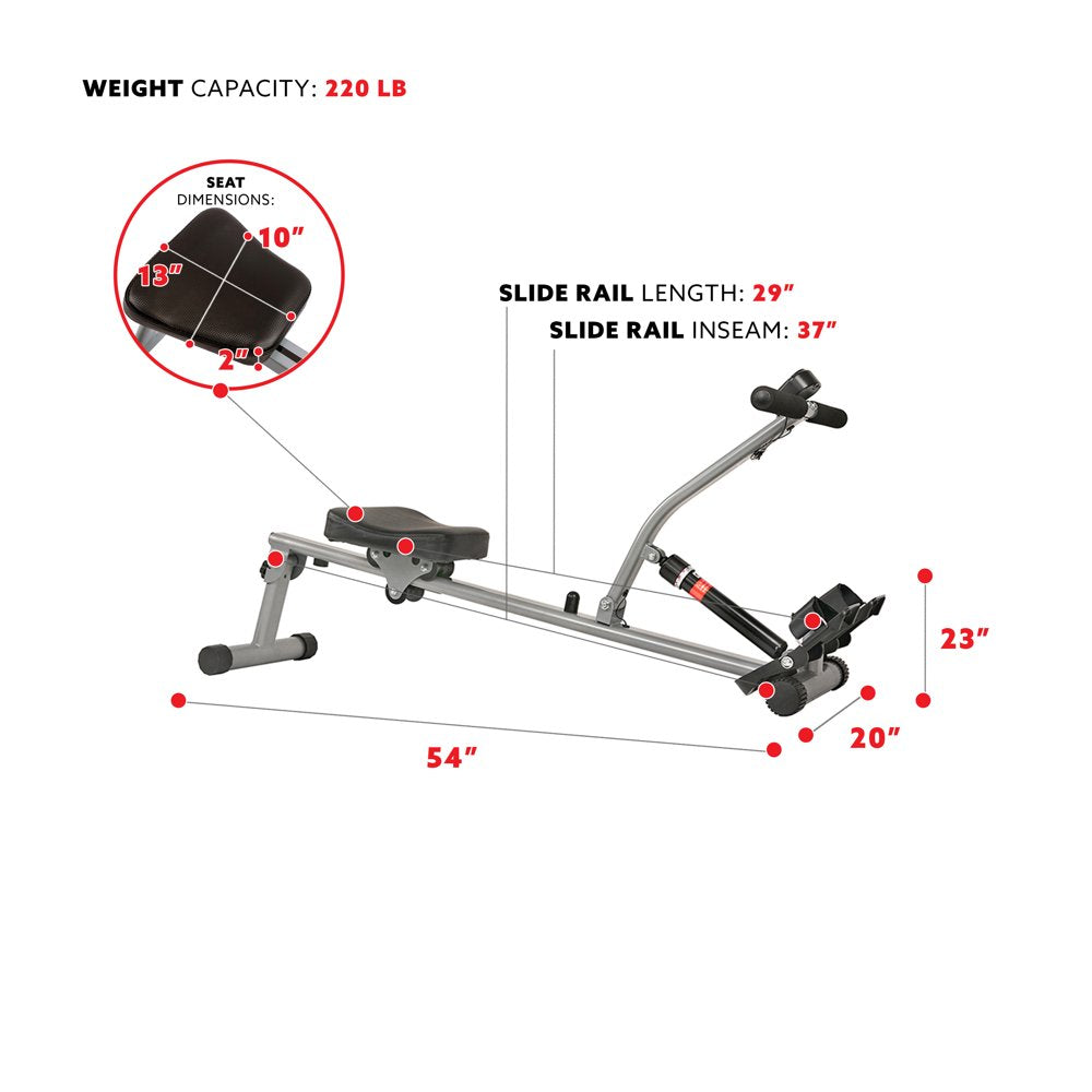 Sunny Health & Fitness Rowing Machine Rower Exercise for Home Cardio Workouts, Digital Monitor, Adjustable Resistance, SF-RW1205