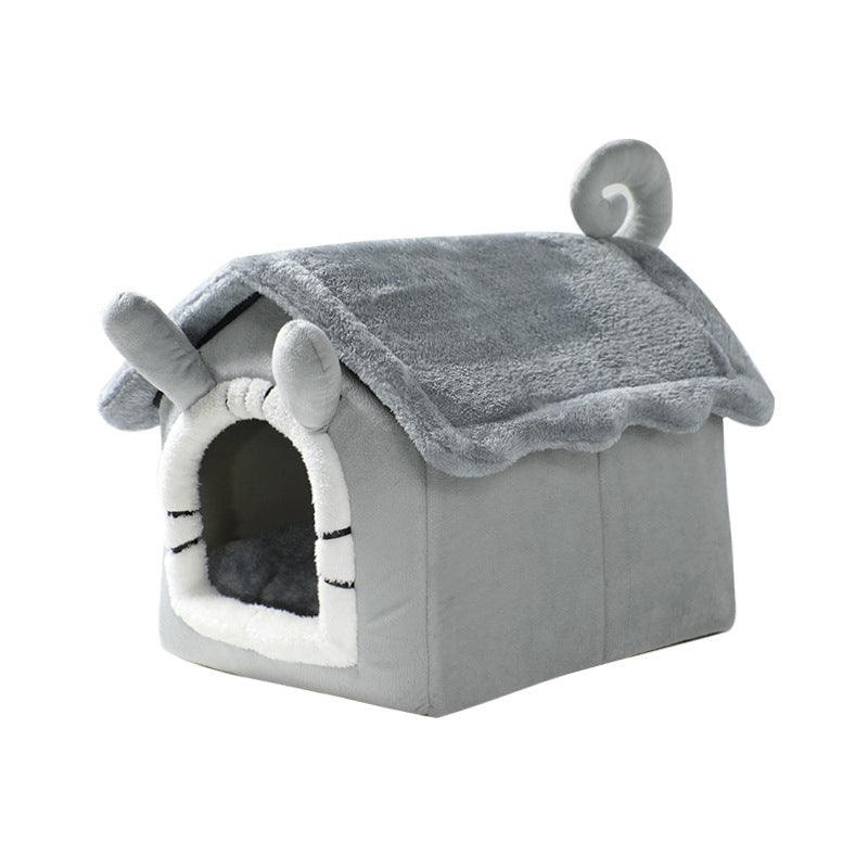 Thickened Pet Nest Semi-closed Removable And Washable Coral Fleece