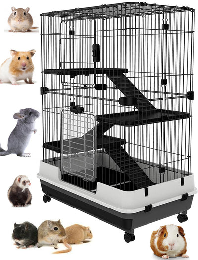 Large 43”H 4-Level Indoor Small Animal Rabbit Guinea Pig Hedgehog Cage Pull Out Tray on Wheels