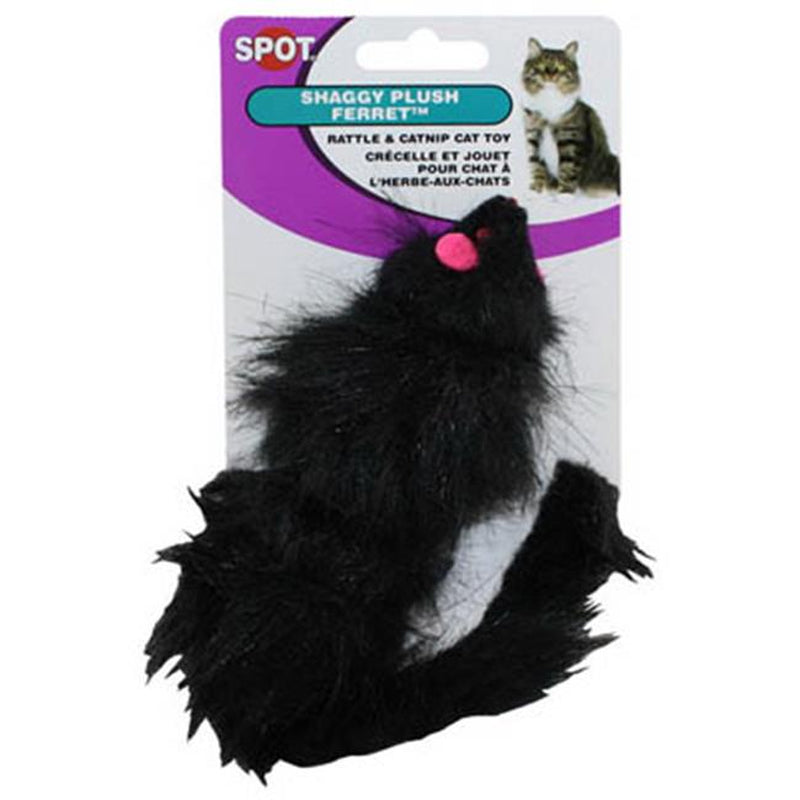 Shaggy Plush Ferret with Rattle & Catnip Cat Toy, Black