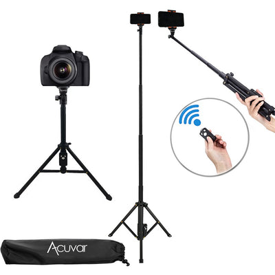 Acuvar 54" Inch Aluminum Extendable Monopod Tripod/Selfie Stick with Universal Smartphone Mount + Wireless Remote Control Camera Shutter for All Smartphones Iphones Android Samsung