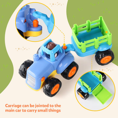 Coogam Friction Powered Cars Construction Vehicles Toy Set Cartoon Push and Go Car Tractor for 1 Year Old Boy(4 Pack)