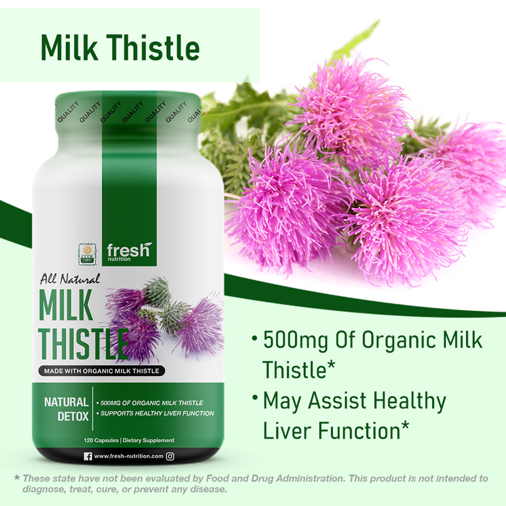 Fresh Nutrition Organic Milk Thistle Supplement 2000Mg (Silymarin) 120 Capsules