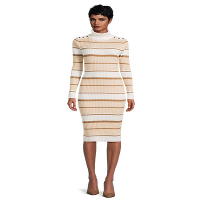No Boundaries Juniors Striped Rib Knit Turtleneck Dress, Sizes XS-3XL
