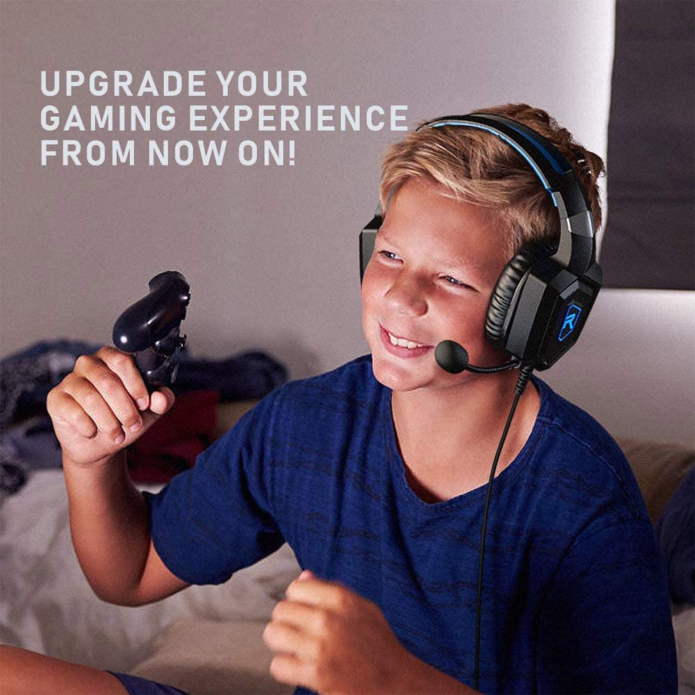 RUNMUS K8 Gaming Headset for Xbox One, PS4 Headset with Surround Sound, over Ear Headphones with Noise Canceling Mic & RGB Light, Compatible with Nintendo Switch Mac