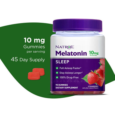 Natrol® Melatonin Sleep Aid Gummies, Fall Asleep Faster, Strawberry, 10Mg, 90 Count