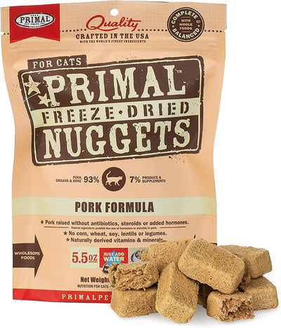 Primal Freeze Dried Cat Food Nuggets, 5.5 Oz Pork Formula - Raw Kitten Food, Organic Produce, Grain Free