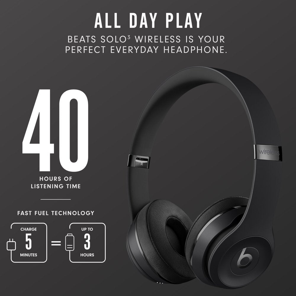 Beats Solo3 Wireless On-Ear Headphones with Apple W1 Headphone Chip, Black, MX432LL/A