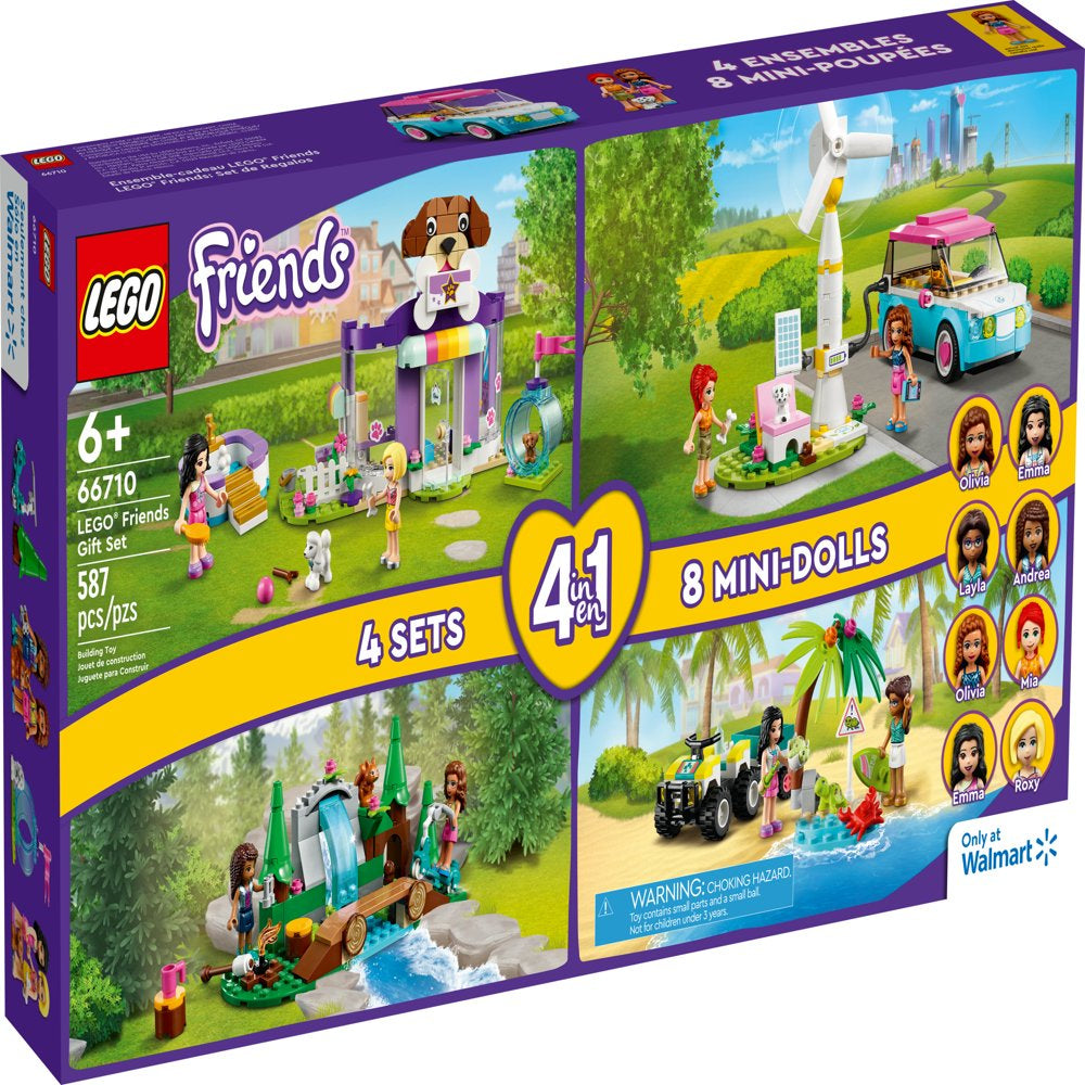 LEGO Friends 66710, 4-In-1 Building Toy Gift Set: Doggy Day Care, Turtle Protection Vehicle, Forest Waterfall and Olivia'S Electric Car