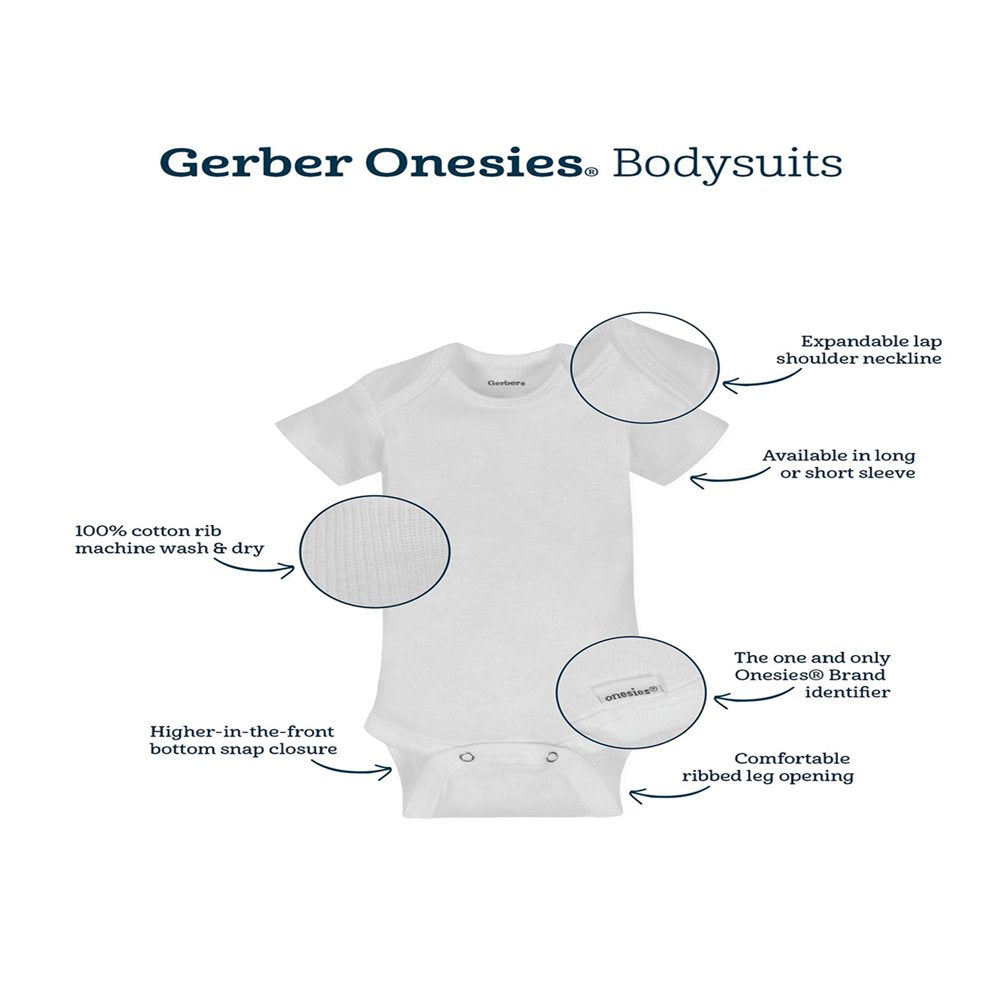 Gerber Assorted Short Sleeve Onesies Bodysuits, 8Pk (Baby Boy or Baby Girl Unisex)