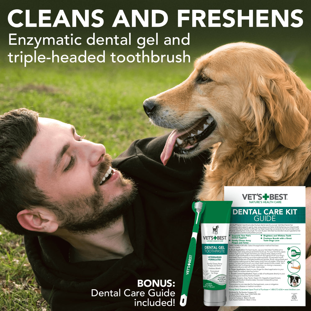 Vet’S Best Dog Toothbrush and Enzymatic Toothpaste Set | Teeth Cleaning and Fresh Breath Kit with Dental Care Guide | Vet Formulated