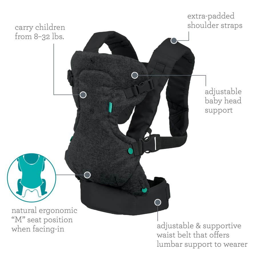 Infantino Flip 4-In-1 Convertible Baby Carrier, 4-Position, 8-32Lb, Black