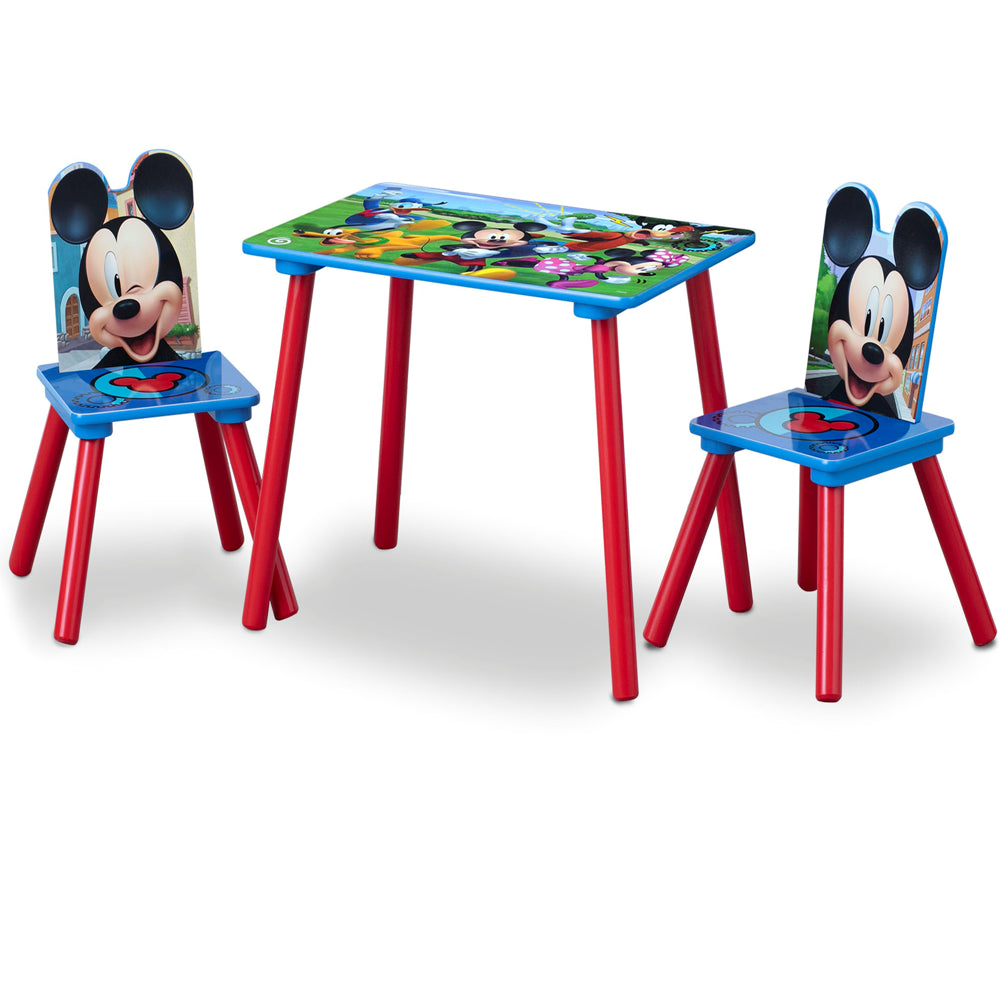 Disney Mickey Mouse 4-Piece Playroom Solution by Delta Children – Set Includes Table and 2 Chairs and 6-Bin Toy Organizer
