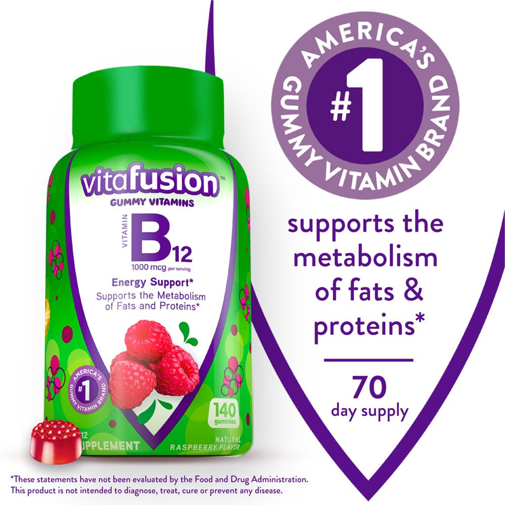 Vitafusion Vitamin B12 Gummy Vitamins, Raspberry Flavored, 140 Count