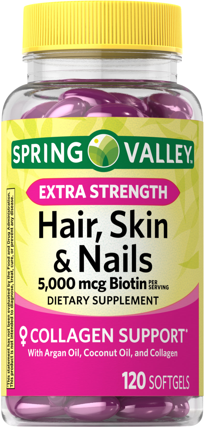 Spring Valley Hair, Skin & Nails Dietary Supplement, Gel Capsules, 5,000 Mcg, 120 Count