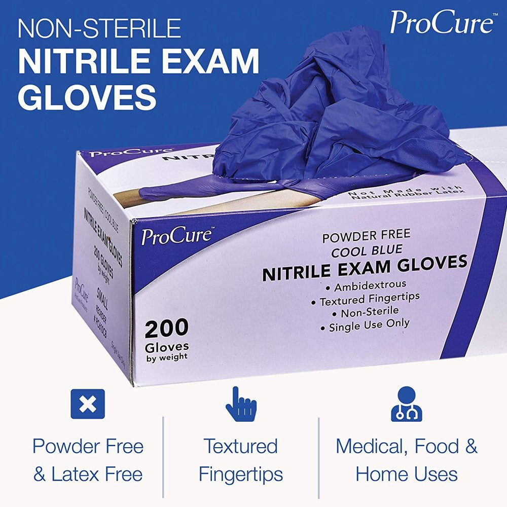 Procure Disposable Nitrile Gloves - 200 Count - Powder Free, Rubber Latex Free, Medical Exam Grade