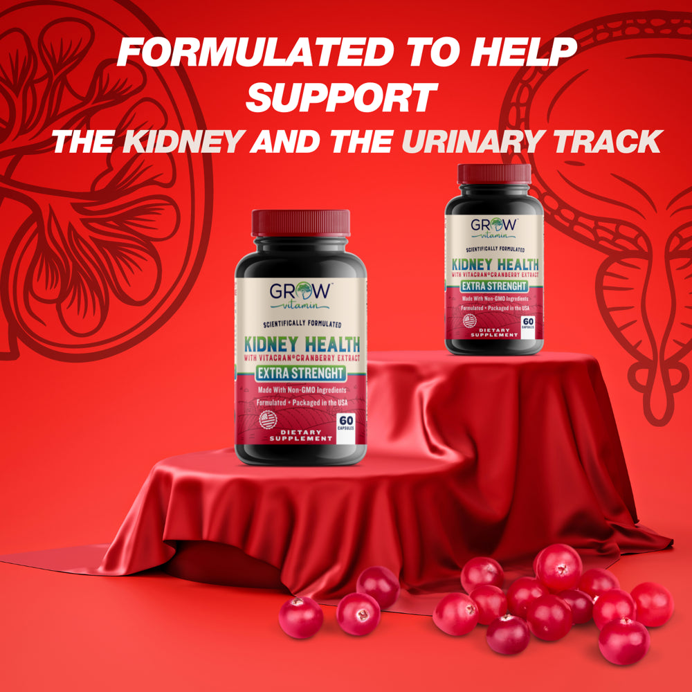 Kidney Health Support Supplement by Grow Vitamin (Kidney Cleanse Supplement) Supports Urinary Tract and Bladder Health, Organic Cranberry Extract, Astragalus and Uva Ursi Leaf - 60 Caps