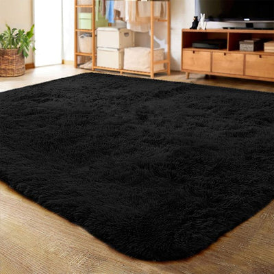 LOCHAS Soft Indoor Modern Area Rugs Fluffy Living Room Carpets for Children Bedroom 5.3'X7.5',Ft, Black