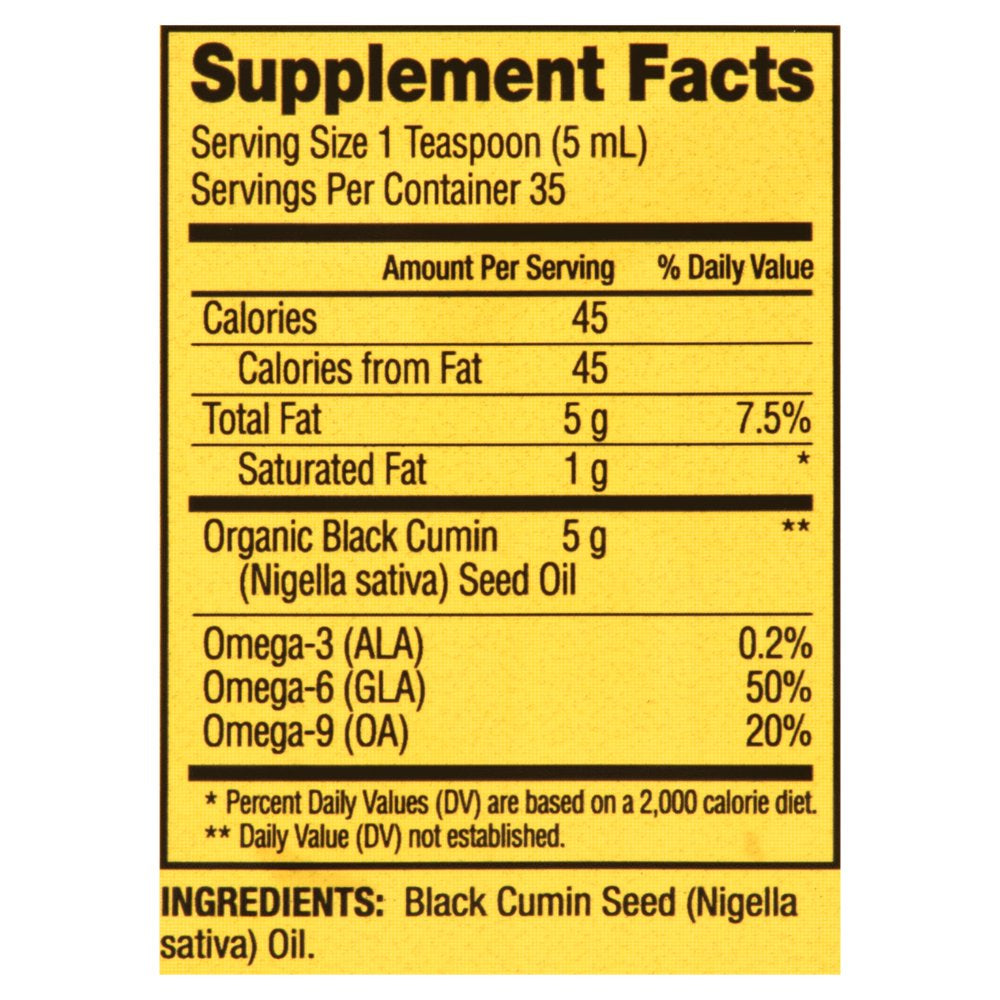 Spring Valley Organic Cold-Pressed Black Seed Oil, Liquid Dietary Supplement, 6 Fl Oz