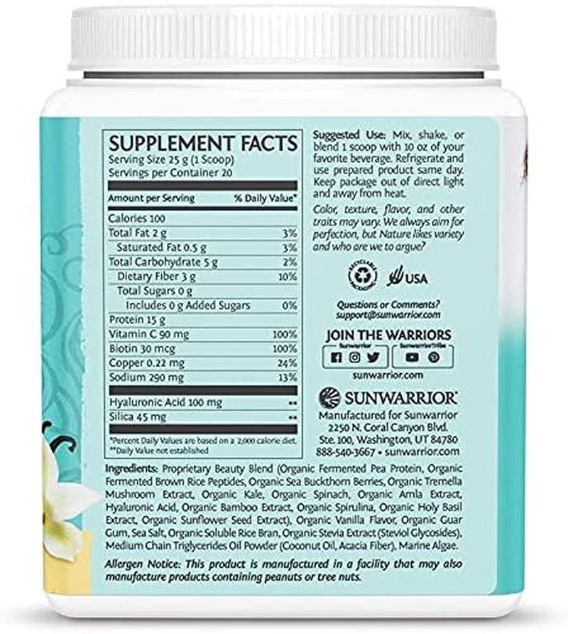 Collagen Peptides Powder - Sunwarrior Collagen Mix with Biotin and Vitamin C - Hyaluronic Acid Collagen Protein Powder Supplement for Hair, Skin & Nails - 20 Servings