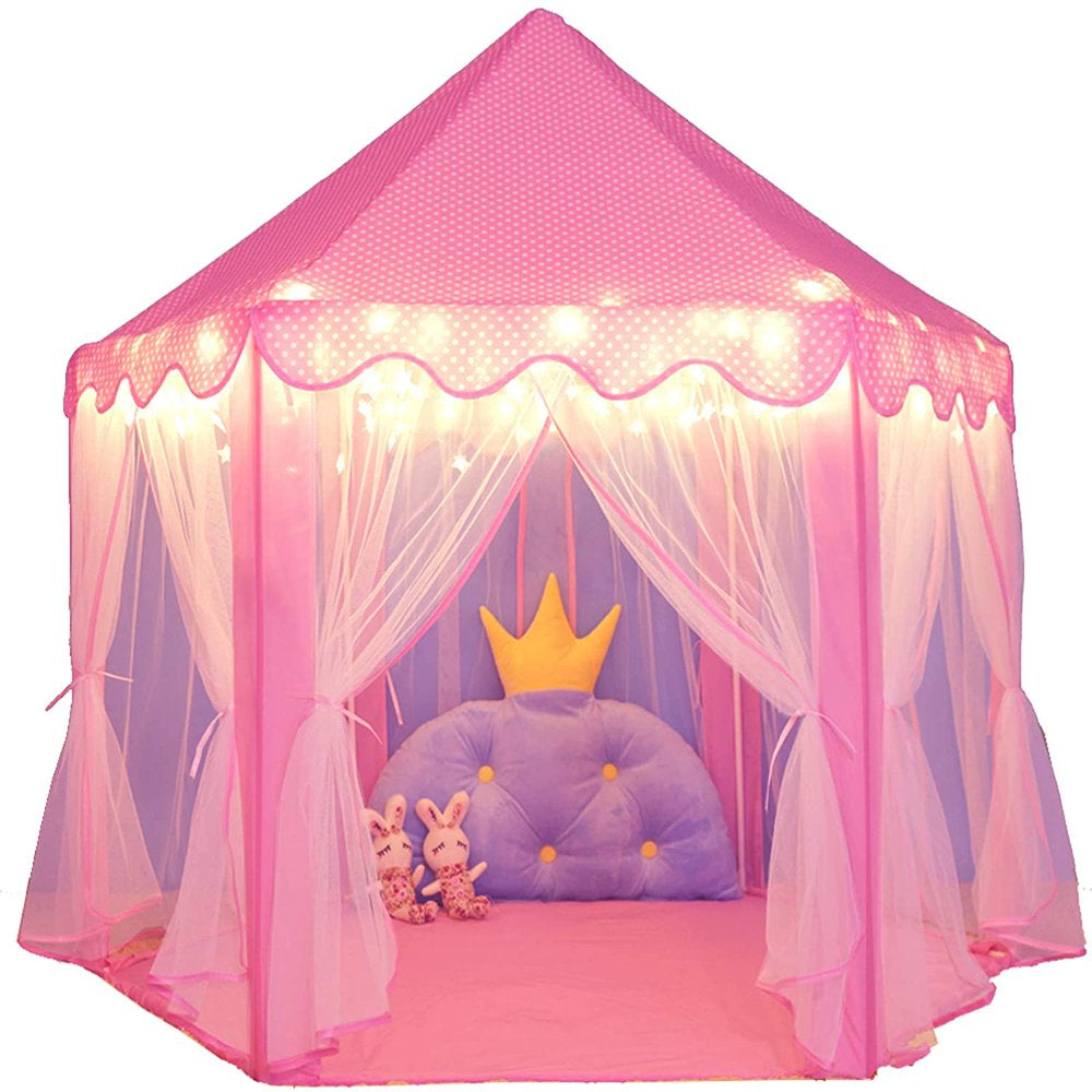 Artrylin Princess Castle Tent for Girls Fairy Play Tents for Kids Hexagon Playhouse Toys for Children or Toddlers Indoor or Outdoor Games (Pink)