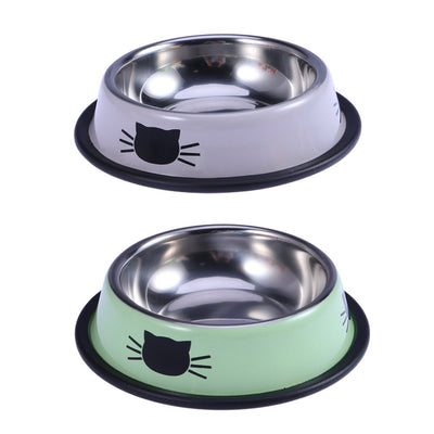 Bestonzon 2Pc Stainless Steel Cat Bowl for Dish Water Dog Food Bowl Pet Kitten Cat Feeder (Grey and Green)