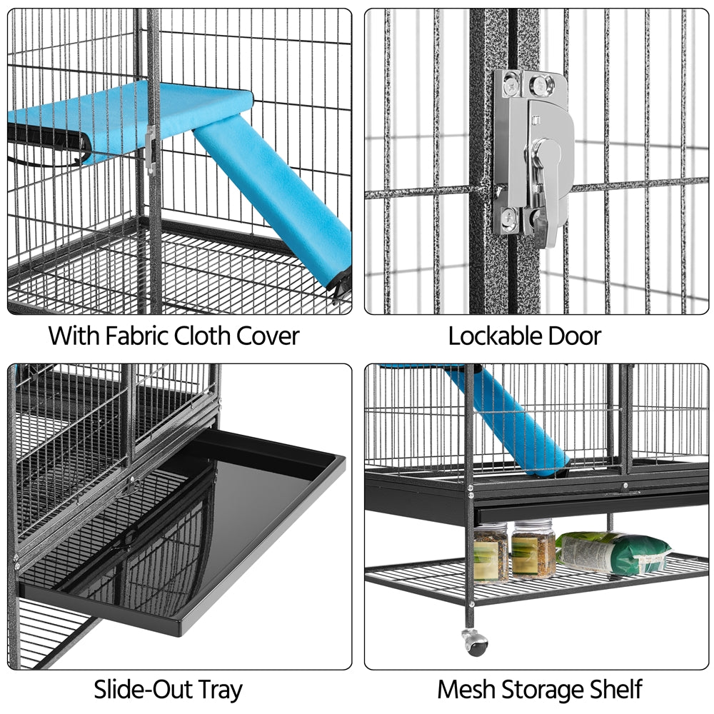 Smilemart Rolling Metal Cage 2-Story Small Animal Cage for Adult Rats/Ferrets/Chinchillas/Guinea Pigs with Removable Ramps & Platforms, Hammered Black