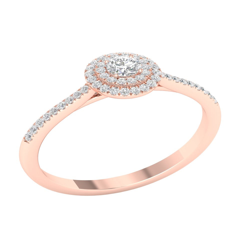 Imperial 1/3 Ct TDW round Diamond Double Halo Engagement Ring in 10K Rose Gold (H-I, I2)