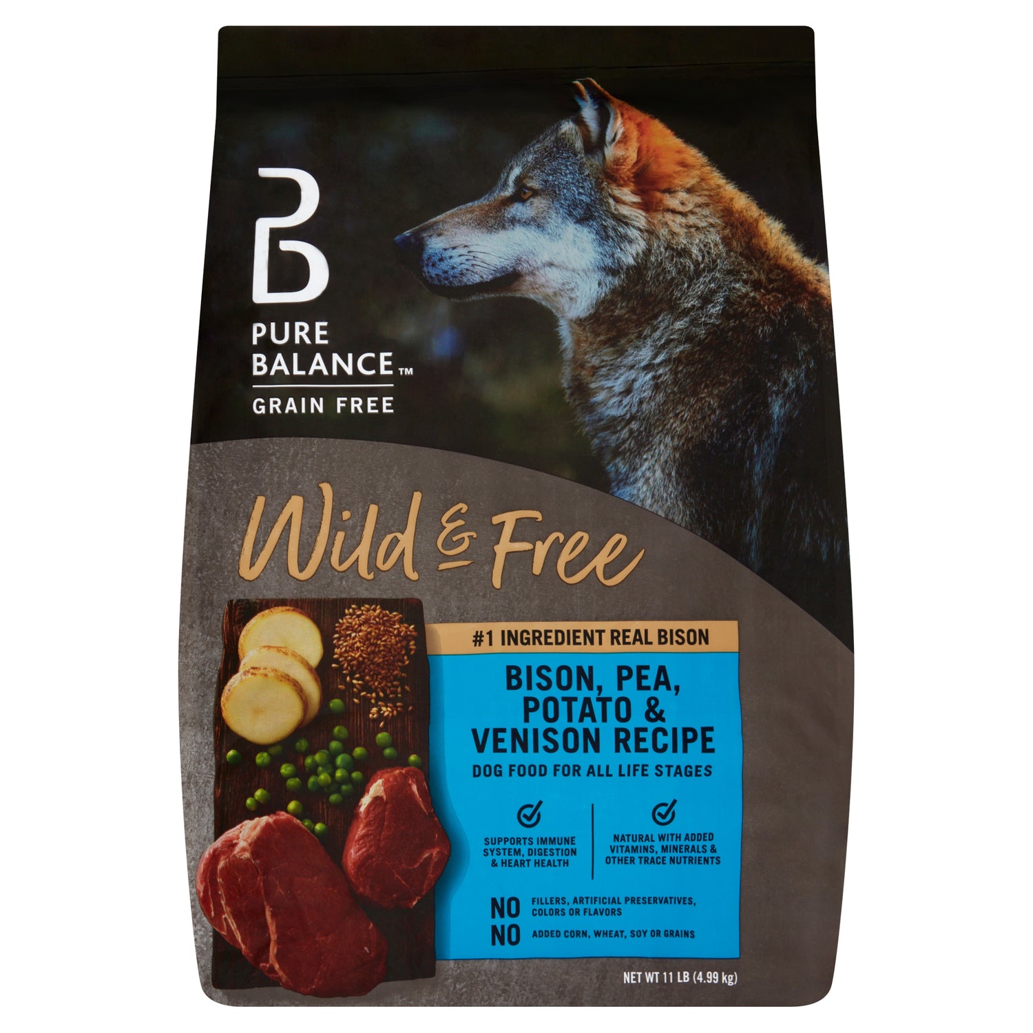 Pure Balance Wild & Free Bison, Pea, Potato & Venison Recipe Dry Dog Food, Grain Free, 11 Lbs