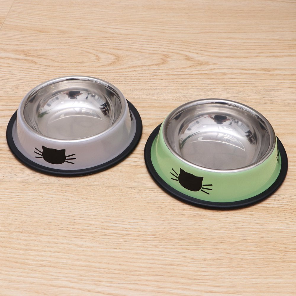 Bestonzon 2Pc Stainless Steel Cat Bowl for Dish Water Dog Food Bowl Pet Kitten Cat Feeder (Grey and Green)