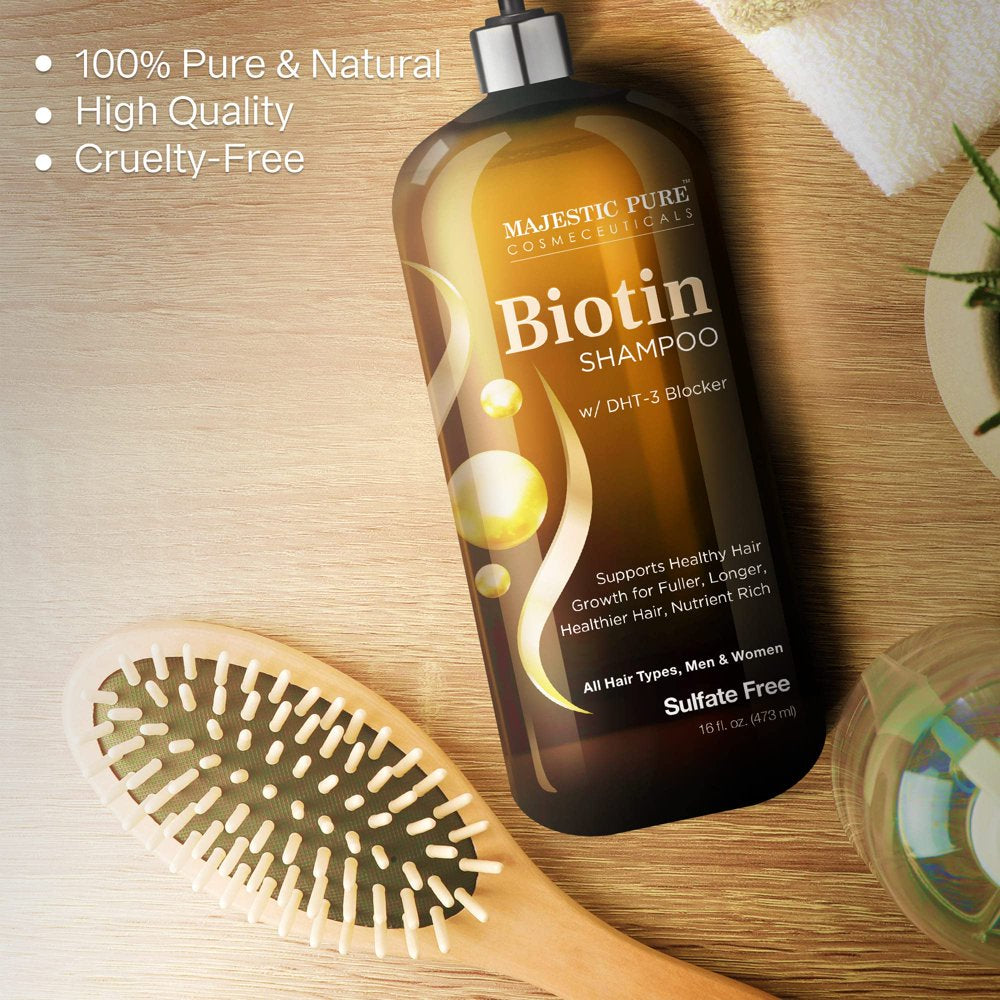 Majestic Pure Biotin Shampoo for Hair Growth - Volumizing Shampoo for Hair Loss - with DHT-3 Blocker - Hydrating & Nourishing - Sulfate Free, for Men & Women - Thin Hair Shampoo - 16 Fl Oz
