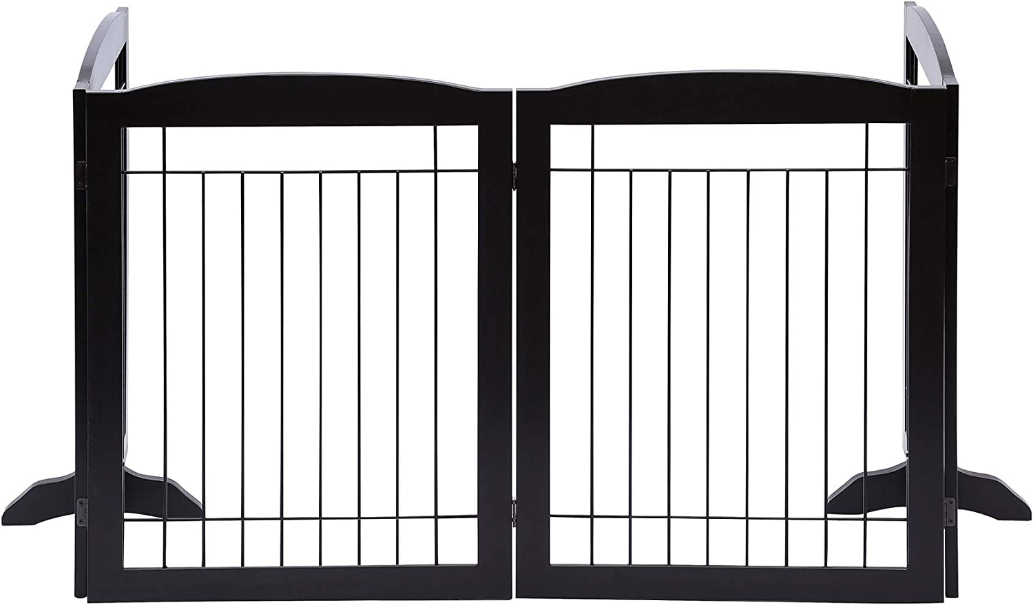 PAWLAND 96-Inch Extra Wide Dog Gate for the House, Doorway, Stairs, Freestanding Foldable Wire Pet Gate, Set of Support Feet Included (Espresso, 30" Height-4 Panels)