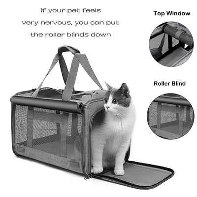 Cat Carrier, Cat Carriers for Large Cats up to 25LB, Large Cat Carrier with a Bowl, Soft Sided Carrier with 2 Side Roller Blinds for Cat Kitten Small Dog Puppies Airline Approved, Gray