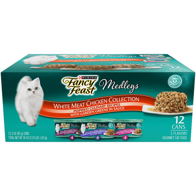 (12 Pack) Fancy Feast Wet Cat Food Variety Pack, Medleys White Meat Chicken in Sauce Collection, 3 Oz. Cans